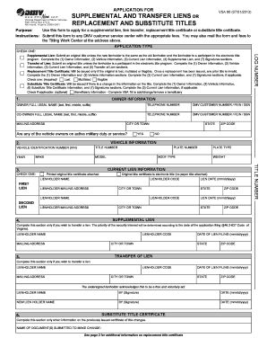VSA 66 Supplemental and Transfer Liens Form