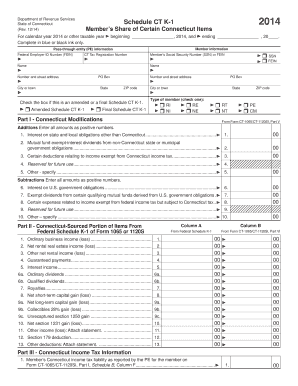 Connecticut Schedule CT K-1 2014
