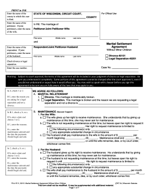 Wisconsin Marital Settlement Agreement
