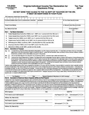 Virginia Individual Income Tax Declaration Form VA-8453