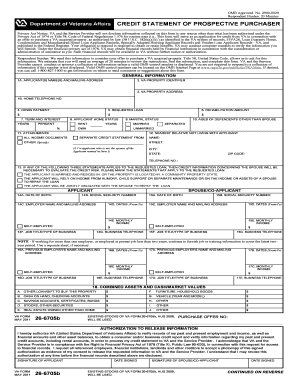 VA Form 26-6705b Credit Statement of Prospective Purchaser
