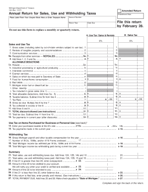 Michigan Sales Use and Withholding Tax Amendment Form