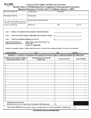 NJ-550 Monthly Return of Withholding