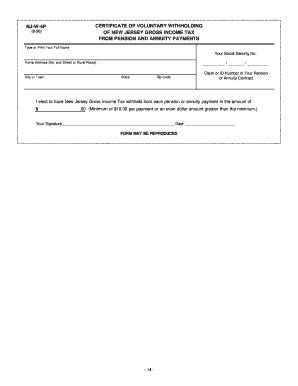 NJ-W-4P Certificate of Voluntary Withholding