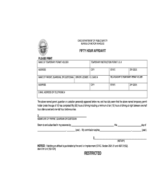 Ohio 50-Hour Driving Affidavit
