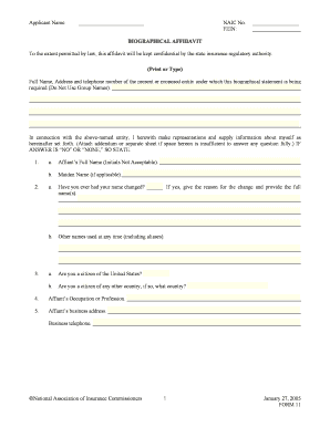 Biographical Affidavit Form 11