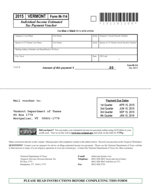 Vermont Individual Income Estimated Tax Payment Voucher