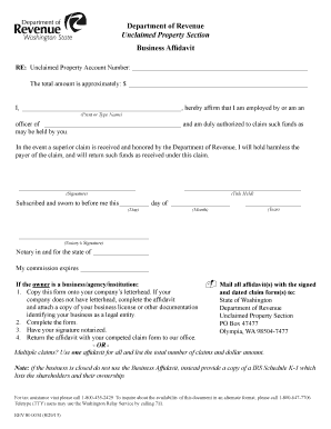 Washington Business Affidavit for Unclaimed Property