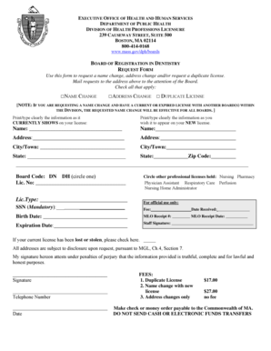Massachusetts Dentistry License Update Request