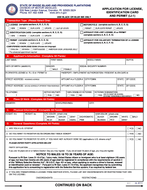 Rhode Island Driver's License Application