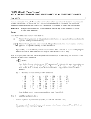 Form ADV-W Withdrawal Notice