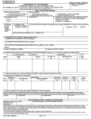 TTB F 5100.11 Withdrawal of Spirits for Exportation