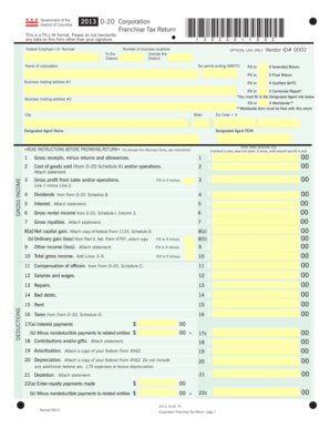 District of Columbia Corporation Franchise Tax Return