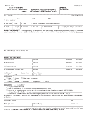 Michigan Juvenile Delinquency Complaint Form