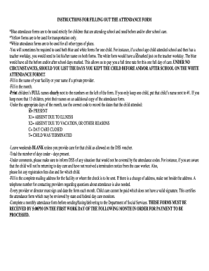 Child Day Care Attendance Form