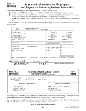 Nebraska Form W-2 Instructions