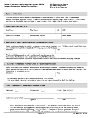 FEHB Premium Conversion Waiver/Election Form