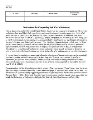 US Federal Net Worth Statement Form