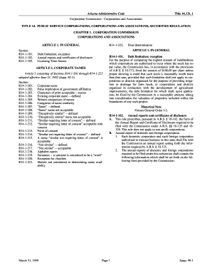 Arizona Annual Report and Certificate of Disclosure