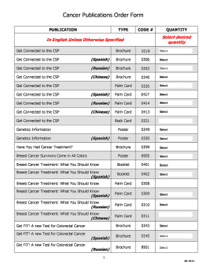 Cancer Publications Order Form