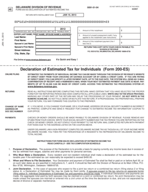 Delaware Form 200-ES Declaration of Estimated Income Tax