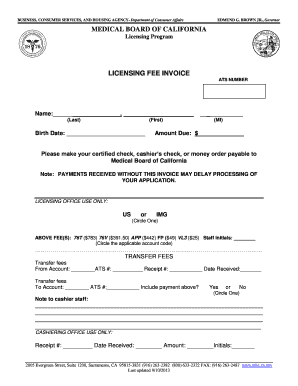 California Medical Board Licensing Fee Invoice