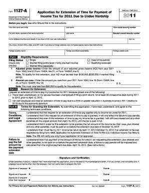 IRS Form 1127-A Application for Extension of Time for Payment of Income Tax