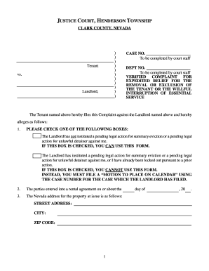 Nevada Tenant Complaint for Expedited Relief