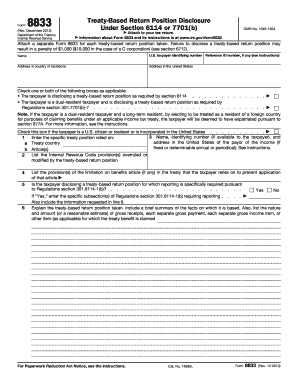 Treaty-Based Return Position Disclosure Form 8833