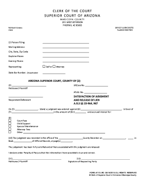 Satisfaction of Judgment and Release of Lien