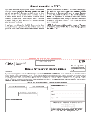 Ohio Vendor's License Transfer Form