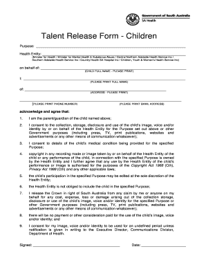 Talent Release Form for Children