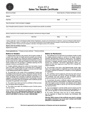 Massachusetts Sales Tax Resale Certificate