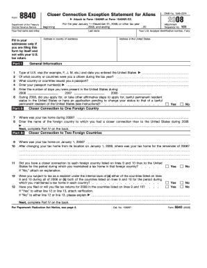 Form 8840 Closer Connection Exception Statement