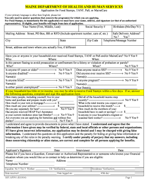 Maine Food Stamps Application Form