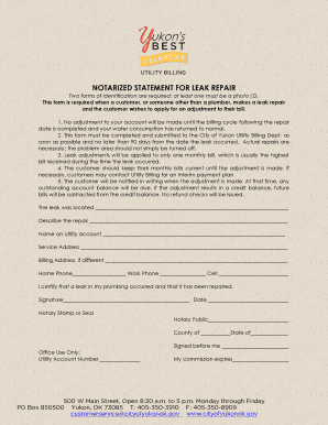 Notarized Statement for Leak Repair