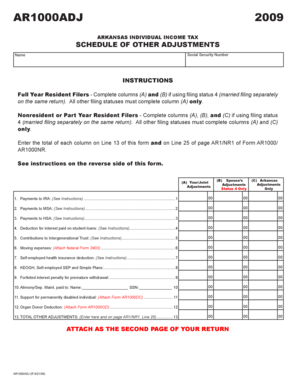 Arkansas Individual Income Tax Schedule of Other Adjustments