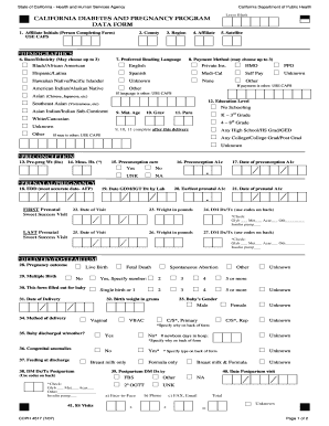 California Diabetes and Pregnancy Program Data Form