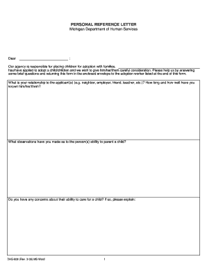Michigan Adoption Reference Letter
