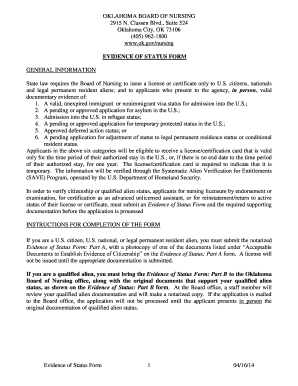Oklahoma Nursing Evidence of Status Form