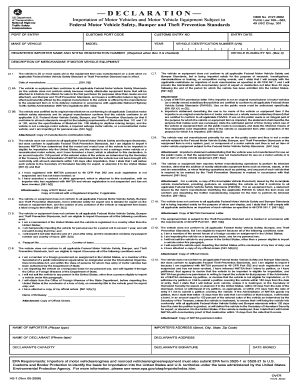 US Motor Vehicle Import Declaration