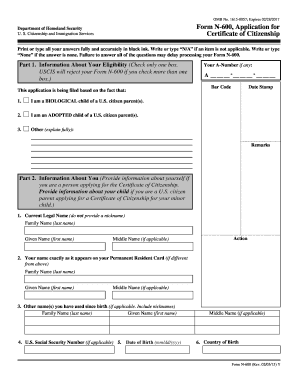 USCIS Form N-600 Application for Certificate of Citizenship