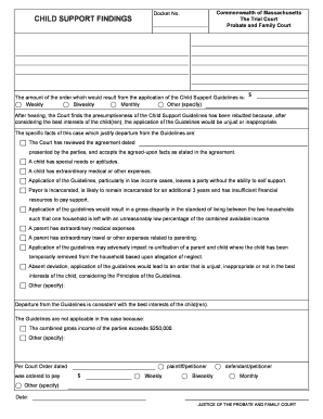 Massachusetts Child Support Findings