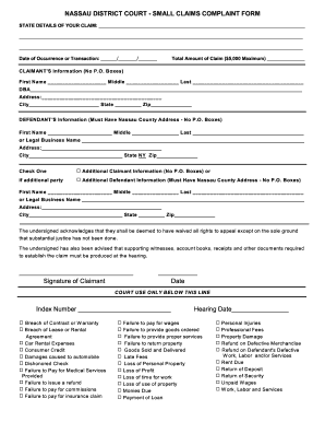 Nassau District Court Small Claims Complaint Form