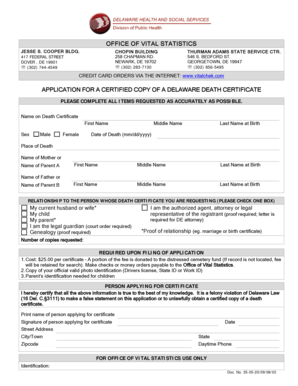 Application for Delaware Death Certificate