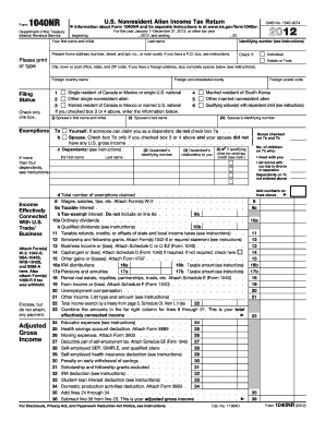 US Nonresident Alien Income Tax Return Form 1040NR