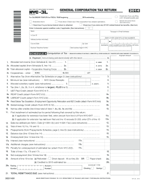 New York City General Corporation Tax Return 2014