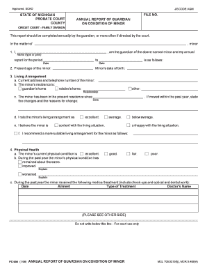 Michigan Annual Report of Guardian on Condition of Minor
