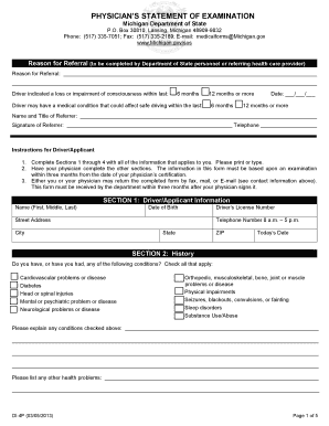 Michigan Physician's Statement of Examination