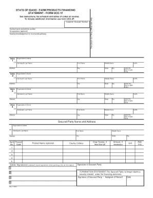 Idaho Farm Products Financing Statement UCC-1F